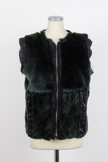 LANVIN Fourier Dark Green Fur Vest – Size 40 | 100% Fur, Made in Italy | Excellent Condition