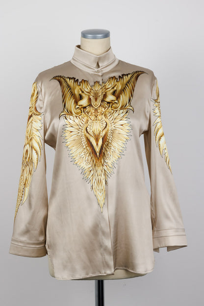 ROBERTO CAVALLI Baroque Wings Graphic Silk Blouse