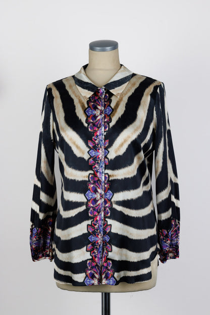 ROBERTO CAVALLI Multicolor Zebra-Print Silk Shirt