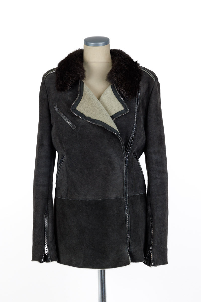 ERMANNO SCERVINO gray leather jacket with luxurious fur collar